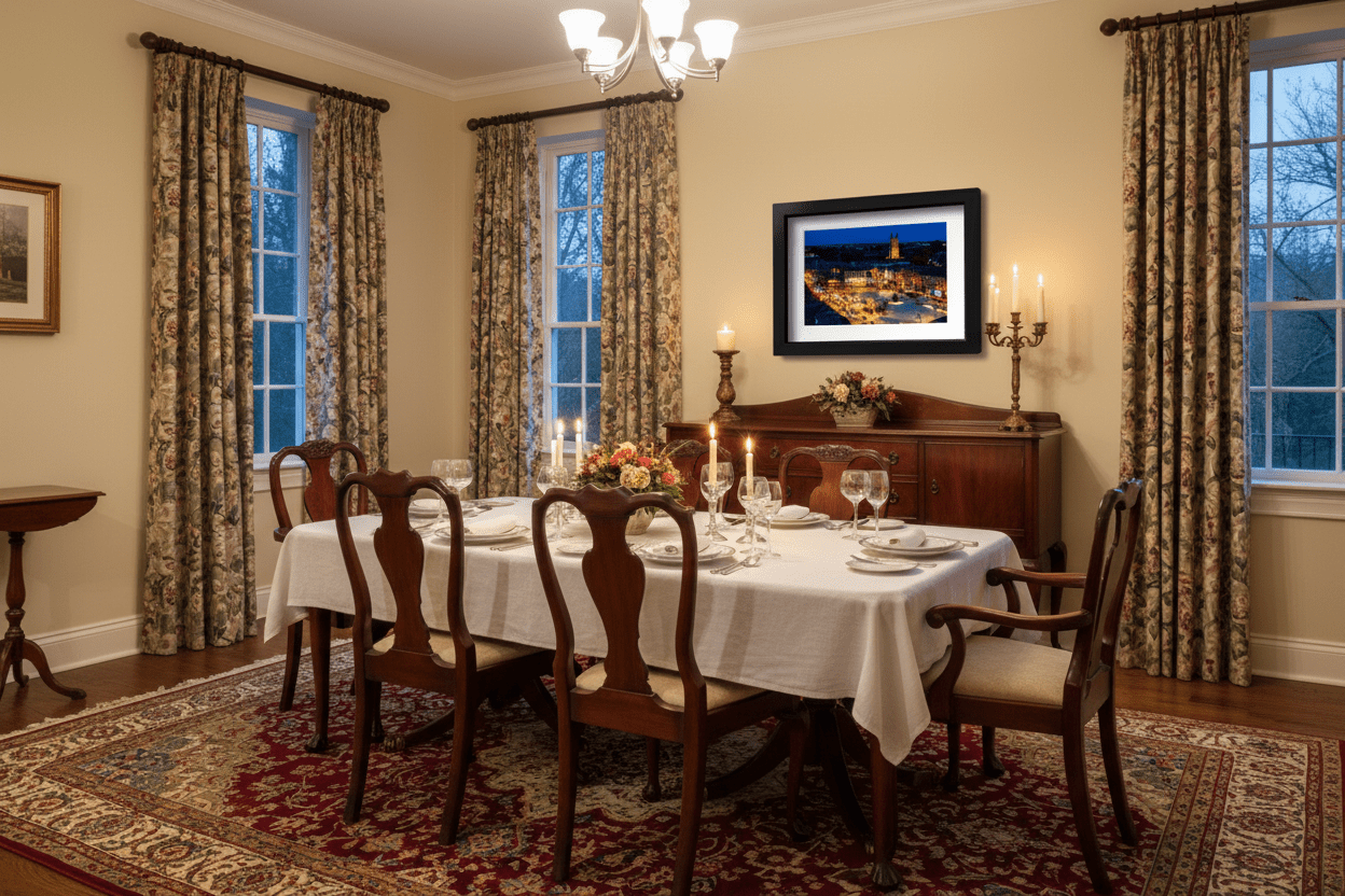 Twilight at the Square in dining room